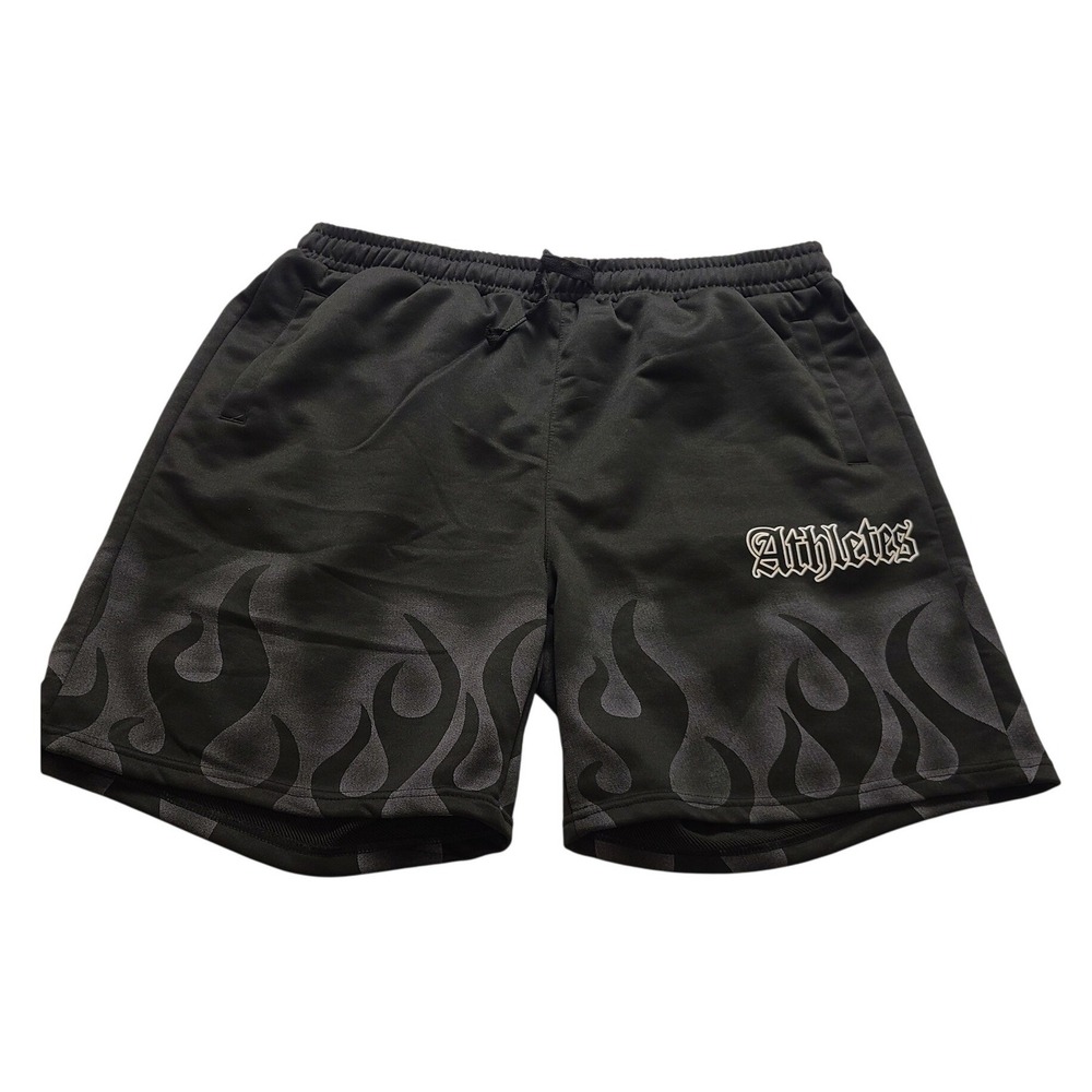 Manfinity Athletes Men's XXL Black Flame Print Athletic Gym Shorts Drawstring